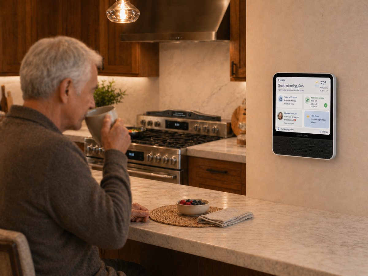 A shared Livonne companion surface in a family kitchen